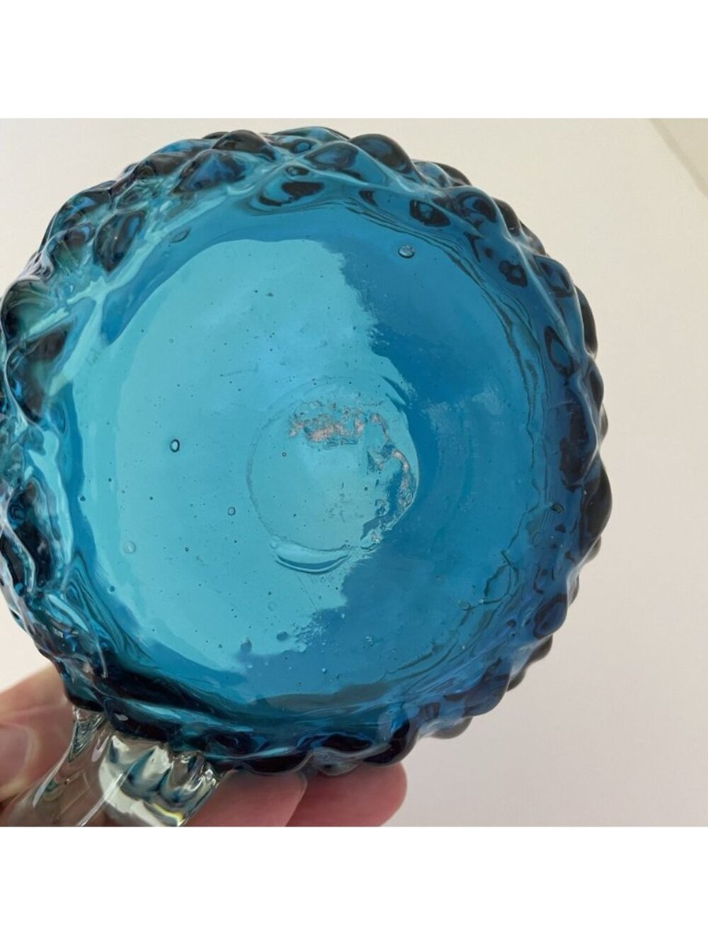 Blue Glass Hand Blown Coffee Mug Cup With Clear Glass Applied Handle 8oz - Picture 7 of 10